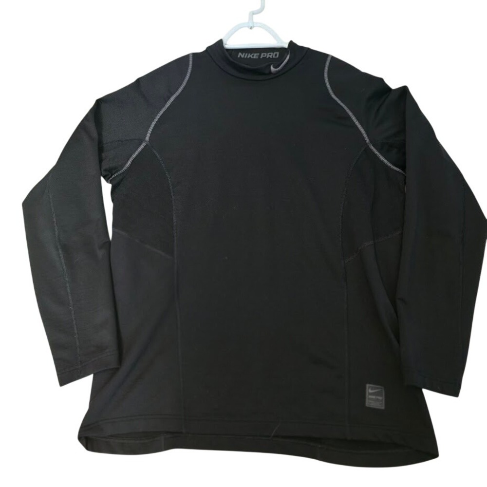Nike Pro Hyperwarm Mens Large Black Mock Neck Long Sleeve Fitted Base Layer Top